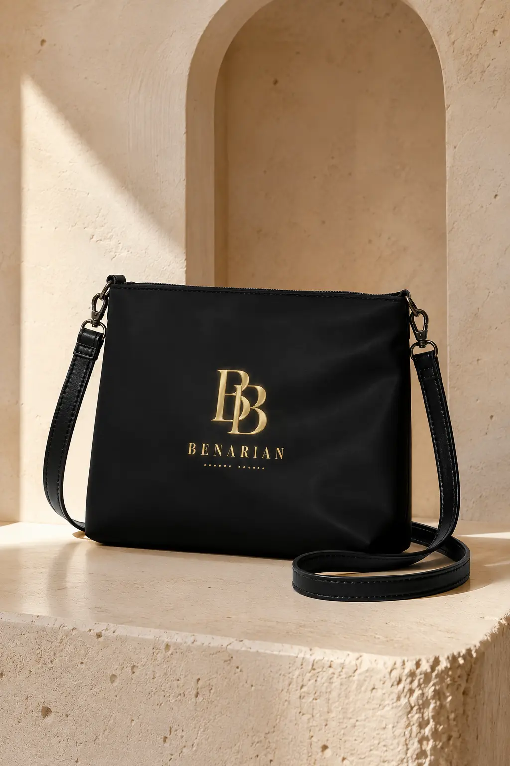 BENARIAN Signature Crossbody Bag in black with gold logo