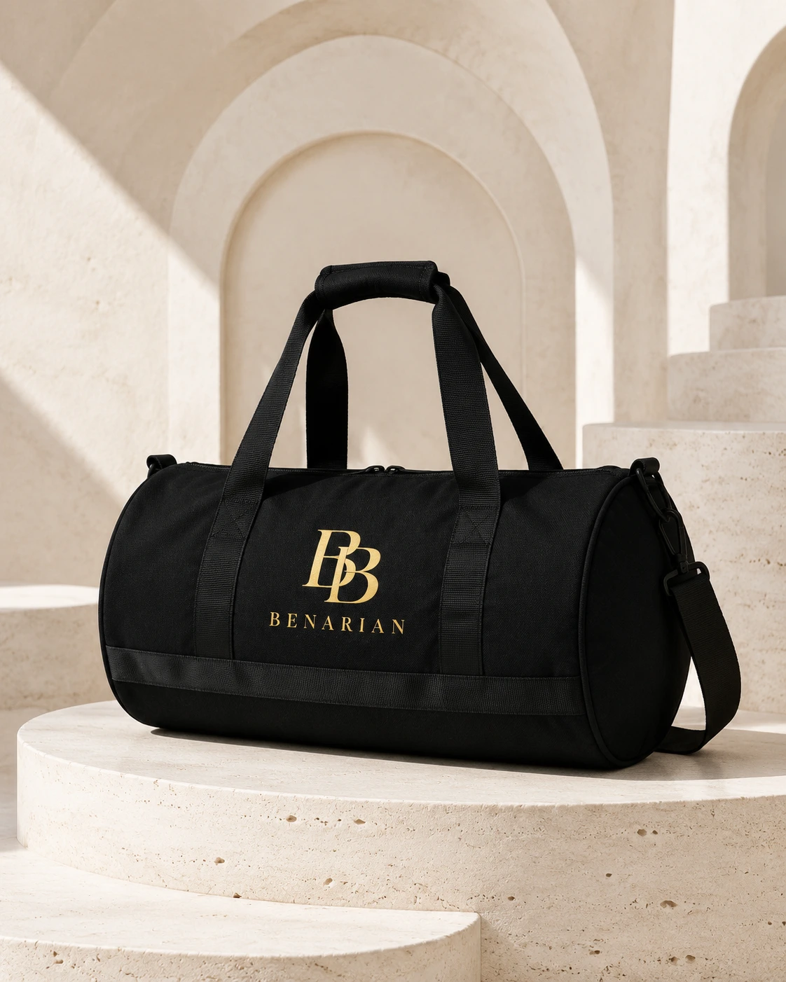 BENARIAN Signature Gym and Travel Bag in black with gold logo